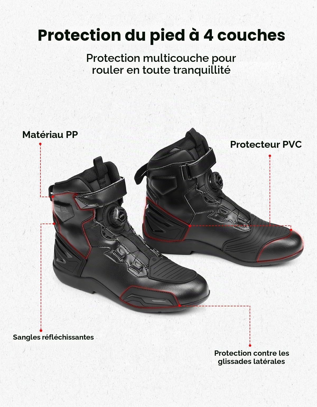 KEMIMOTO Bottes de moto pour homme - Fermeture rotative - Imperméables - Avec équipement de protection - Faciles à mettre et à enlever - Protection du conducteur - Antidérapantes