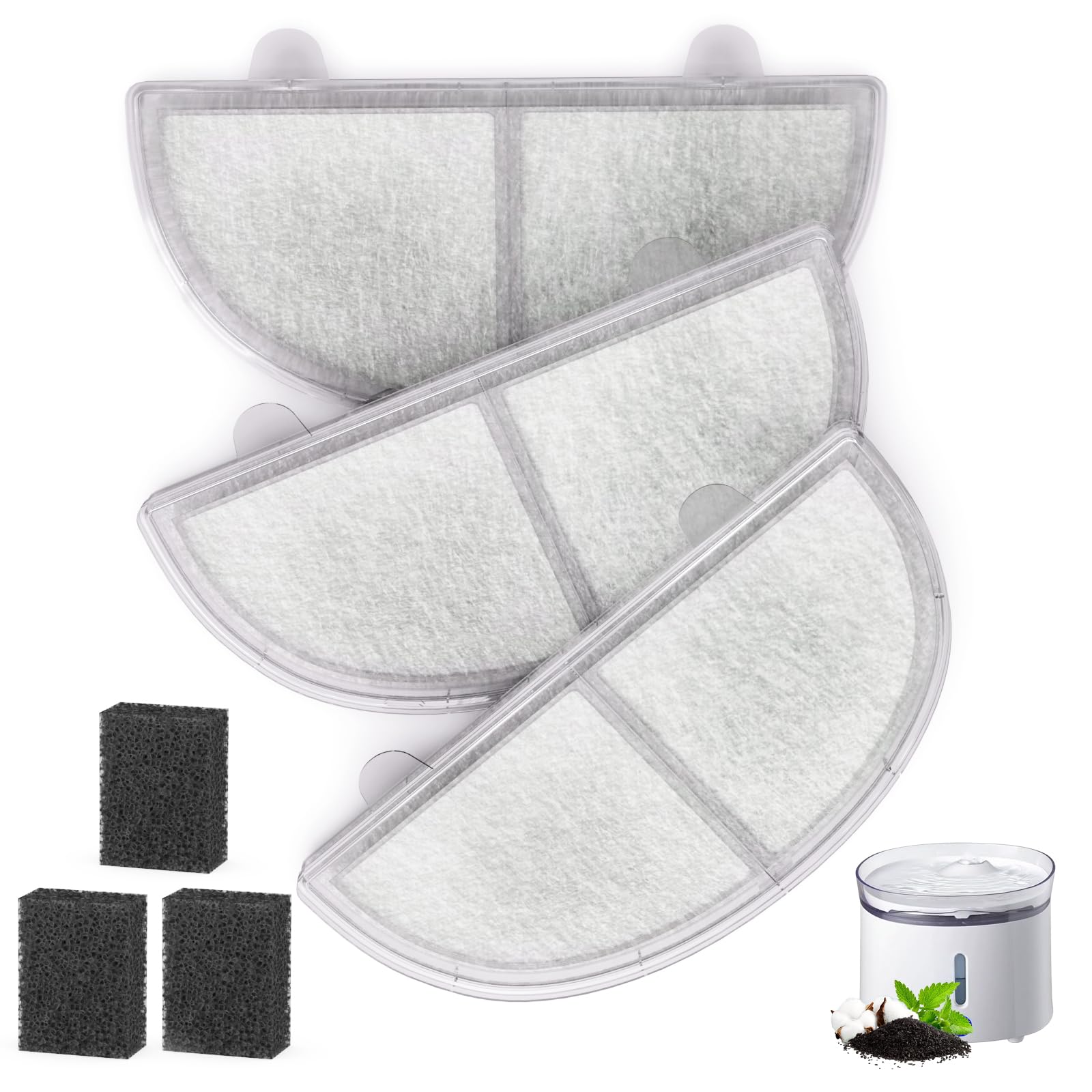 Cat Water Fountain Filter Pet Drinking Fountain Filter Replacement, Compatible with WF20/CF20 | Triple-Layer Filtration System, 3Pack (3 Sponges