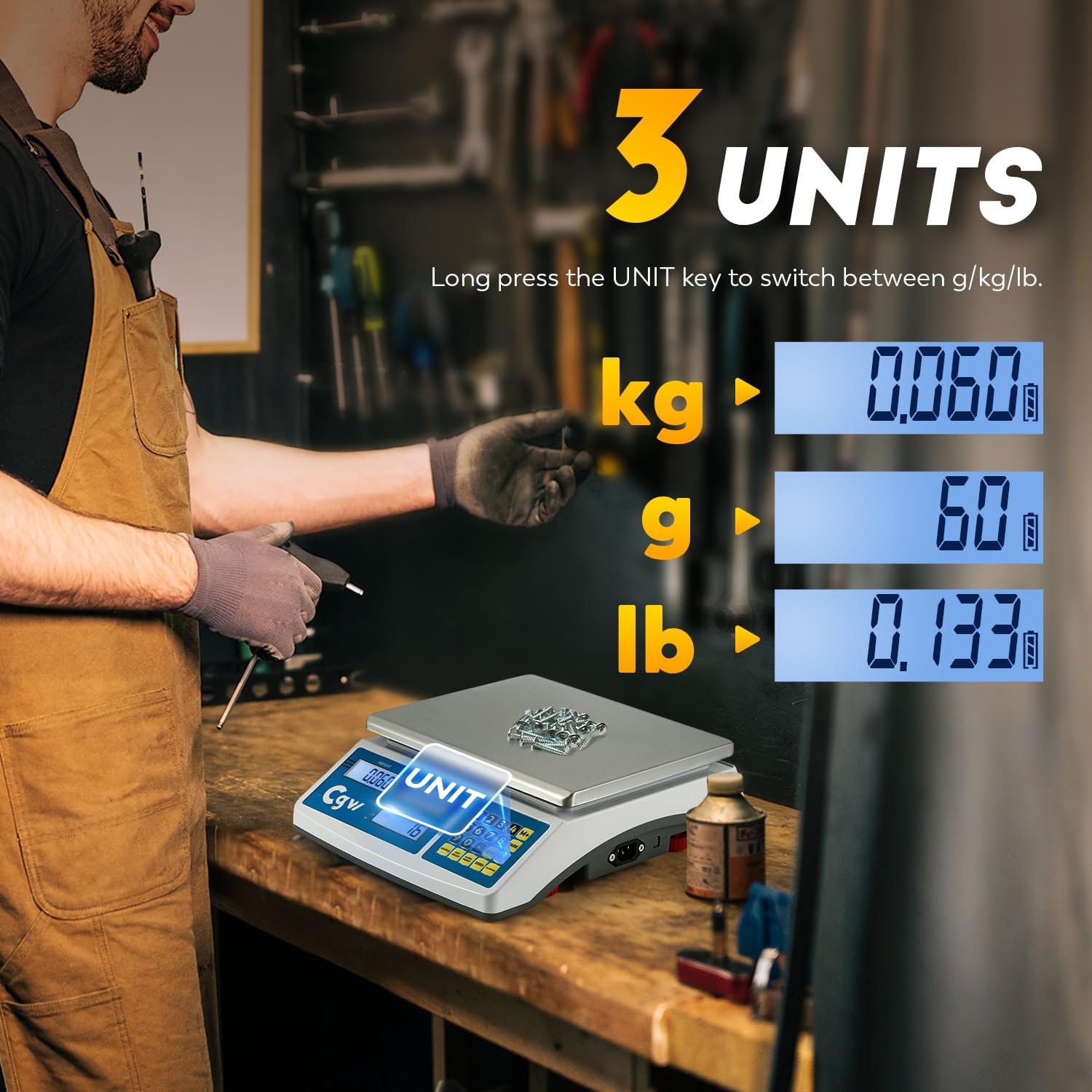 CGOLDENWALL Balance Comptage Industrielle Professionnelle 30kg / 0.1g - Balance Compteuse Digital - Plateau Inox, Unité g/kg/lb - Pour Comptage de Pièces, Bijoux et Inventaire