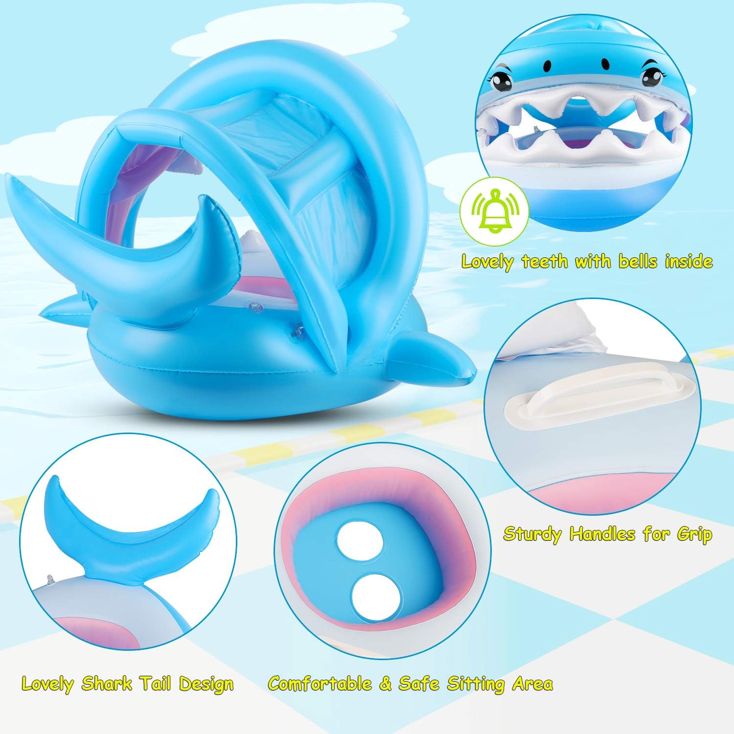 Baby Pool Float Swimming Float with Canopy Inflatable Floatie Swim Ring for Kids Aged 9-36 Months Children's Day Gift(Blue2) : Toys & Games