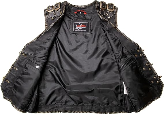 Men's motorcycle leather vest with buckles