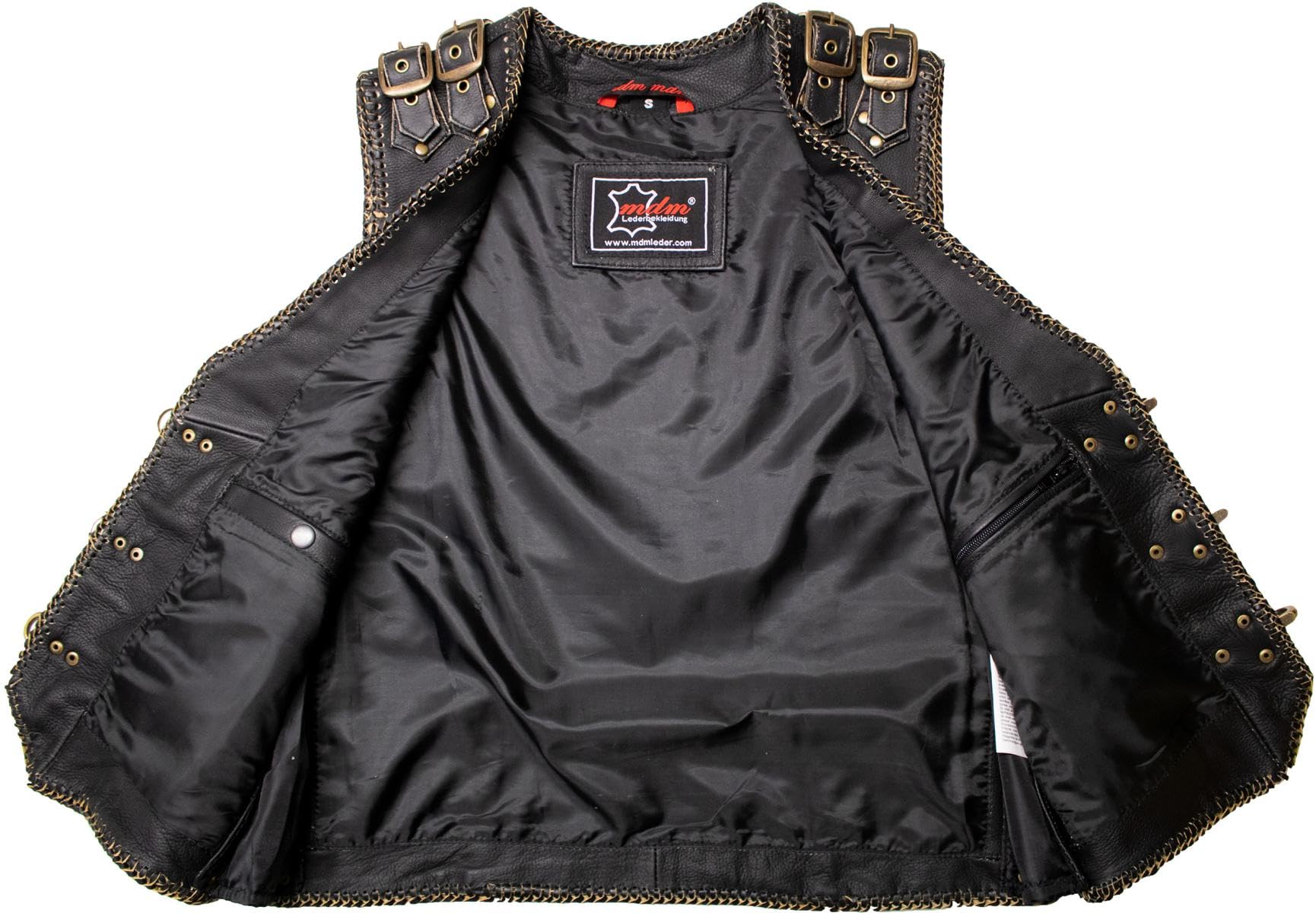 Herren Biker Lederweste mit Messing Schnallen und Karabinern