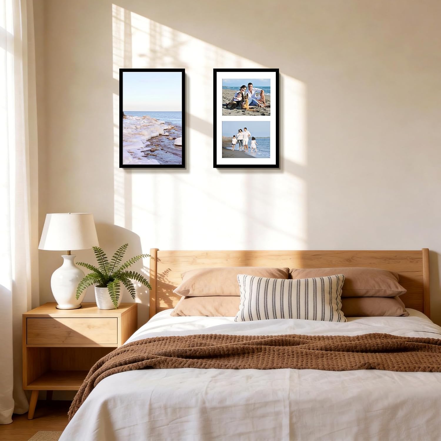 Golden State Art, 12x19 Black Wood Collage Picture Frame with White Mat - Displays Two 8x10 Photos - Real Glass, Sawtooth Hanger, Swivel Tabs - Wall Mounting - Great for Collages, Weddings