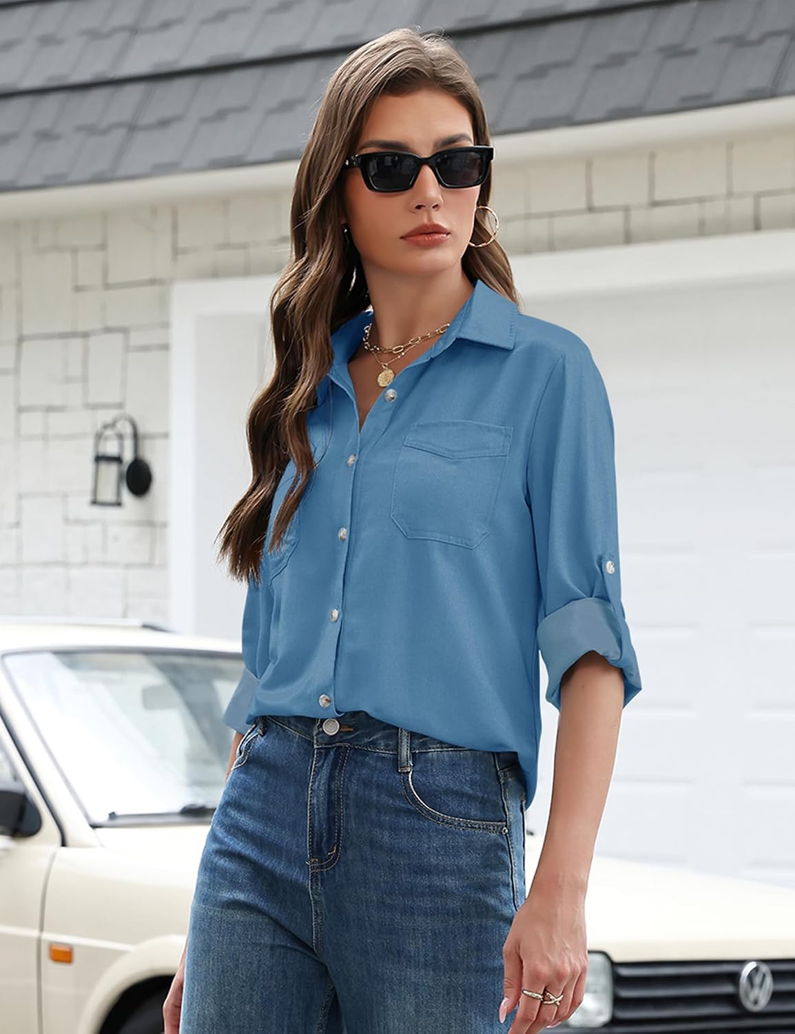 LOMON Button Down Shirts for Women Long Sleeve Tops Dressy Casual Blouses