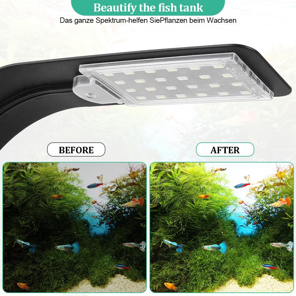 Luce LED per acquario, lampada a clip per acquario, illuminazione-LED peracquario da 10 W con spina UE, luce a 24LED, illuminazione per piante acquatiche per acquari e vasche