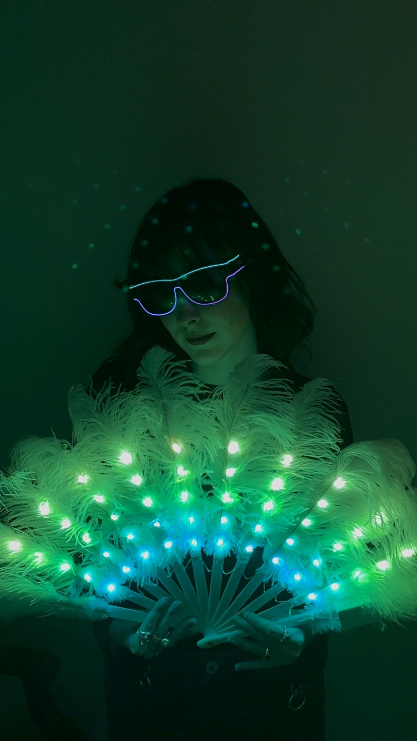 GogoRavers™ Feathery LED Fan Light Up Festival Costume Accessory Glowing Prop Electronic Breeze Prop Wall Decor Room LED Cosplay Rave Show EDM Hand held Cold Hot Air Party Colourful - Image 4