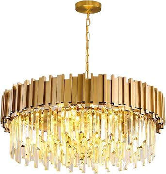 Crystal Chandelier Lights Modern Gold Pendant Light, Dimmable LED Chandelier Luxury K9 Crystal Hanging Fitting, Round Lampshades Ceiling Lights for Hotel Villa Living Room 40CM [Energy Class A+++]
