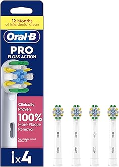 Oral-B Pro Floss Action Electric Toothbrush Head, Oral B Electric Toothbrushes Heads, X-Shaped and Interdental Bristles for Deeper Plaque Removal, Pack of 4 Replacement Toothbrush Heads