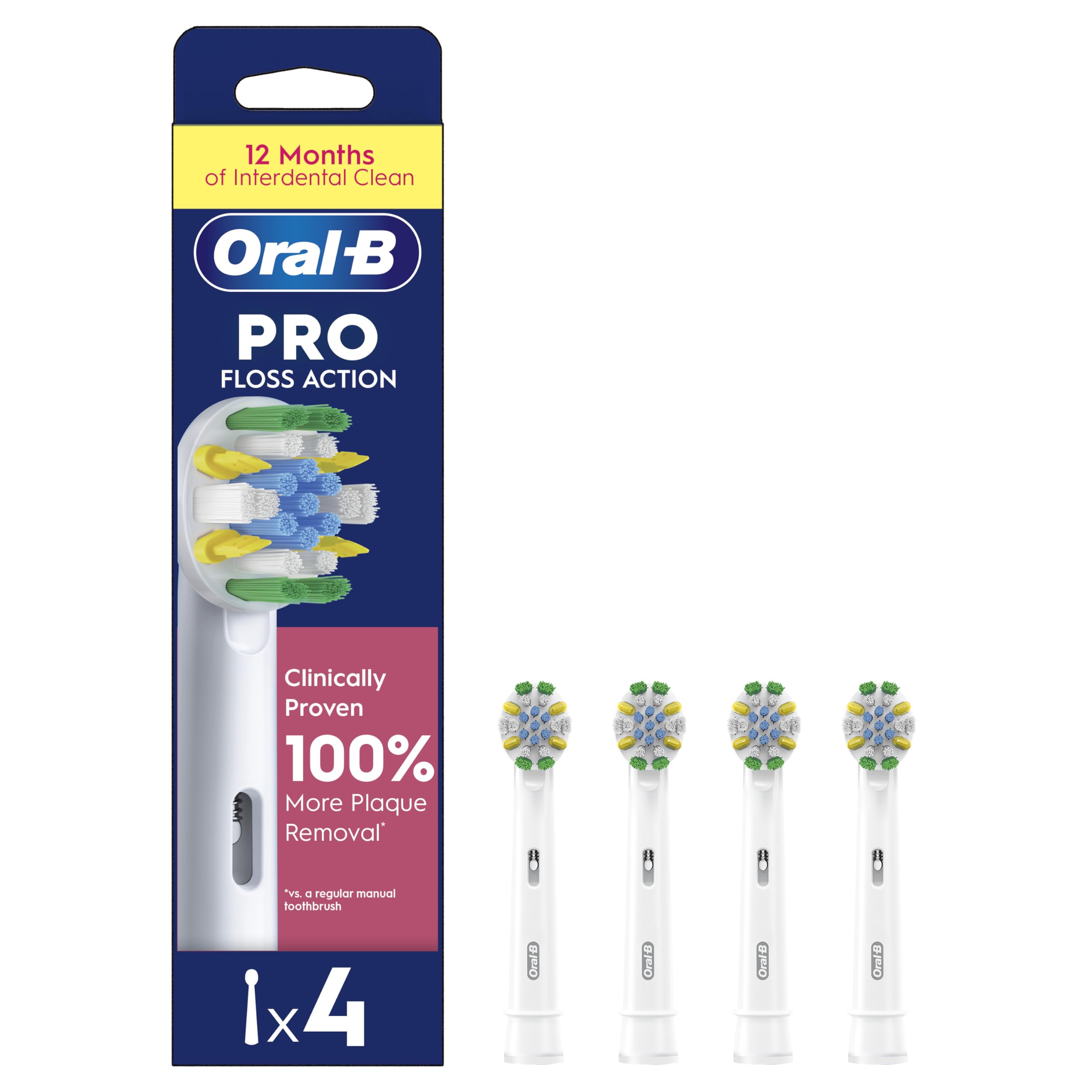 Pro Floss Action Electric Toothbrush Head, Oral B Electric Toothbrushes Heads, X-Shaped and Interdental Bristles for Deeper Plaque Removal, Pack of 4 Replacement Toothbrush Heads