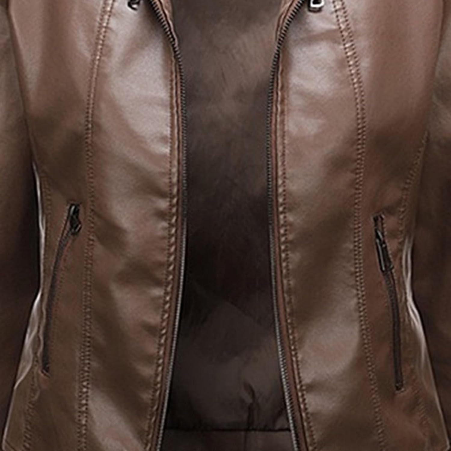 Women's Lightweight Slim Fit Moto Biker Coat Faux Leather Stand Collar Coat Jacket Fashion Casual Fall Outerwear (Khaki,Medium)