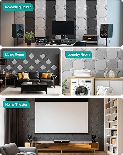 Miniatura 7 de Soundsbay Paneles acústicos autoadhesivos, paquete de 12 paneles de pared insonorizados, paneles a prueba de sonido de 12 x 12 x 0.4 pulgadas para