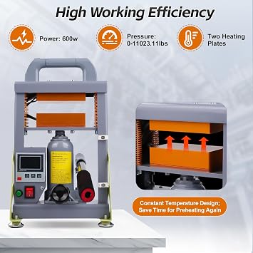 Rosin Press 5 Tons, Resin Extraction Machine 600 W, Hydraulic Hot Press with Double-Sided Heating for Rosin, Dried Flowers and Plant Extracts Flowers