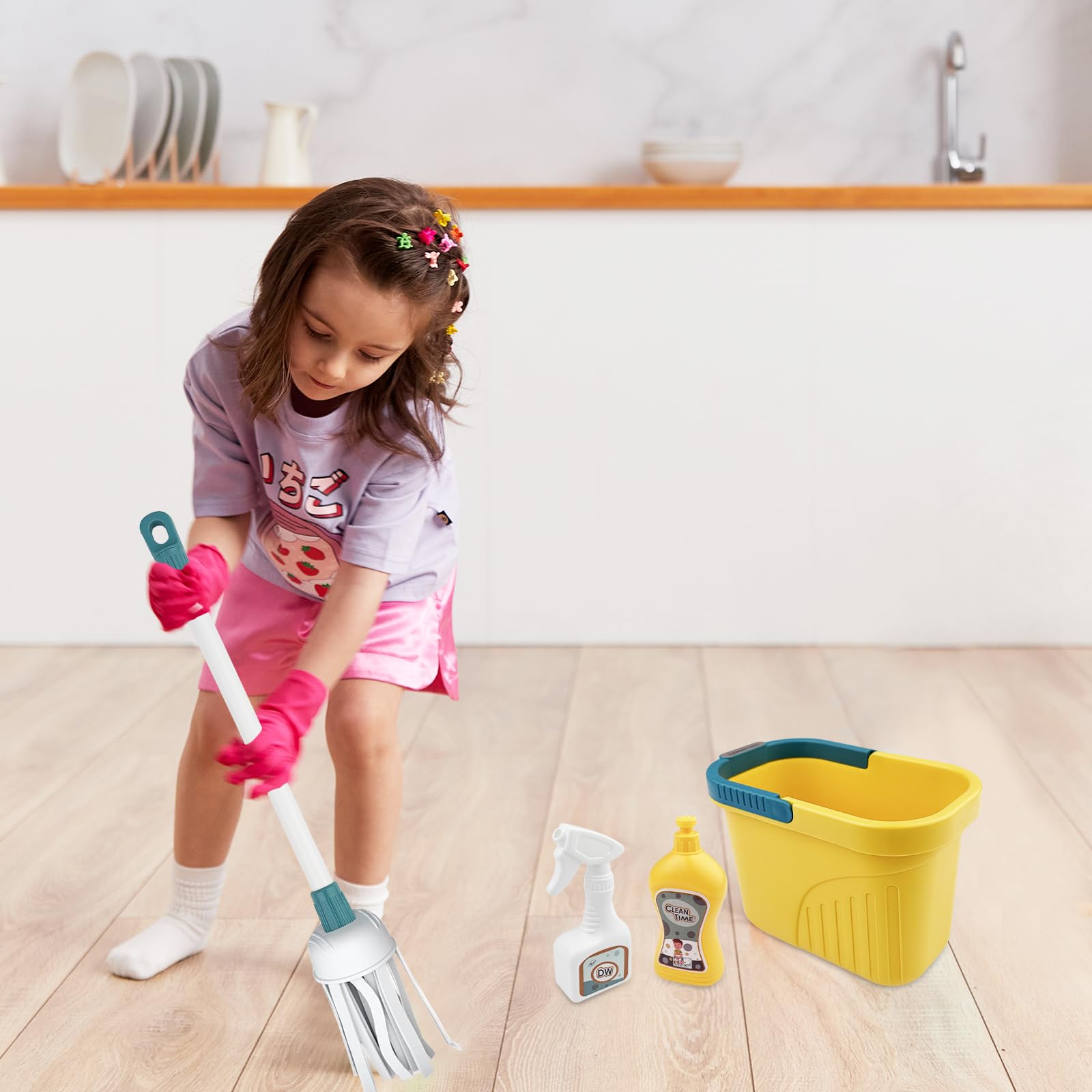 Set Pulizia Bambini Giocattolo 6 Pezzi Con Robot Spazzante | Scopa E Paletta Con Mocio E Spazzola | Giochi Ruolo Casa Per Bambini 2-6 Anni - 3