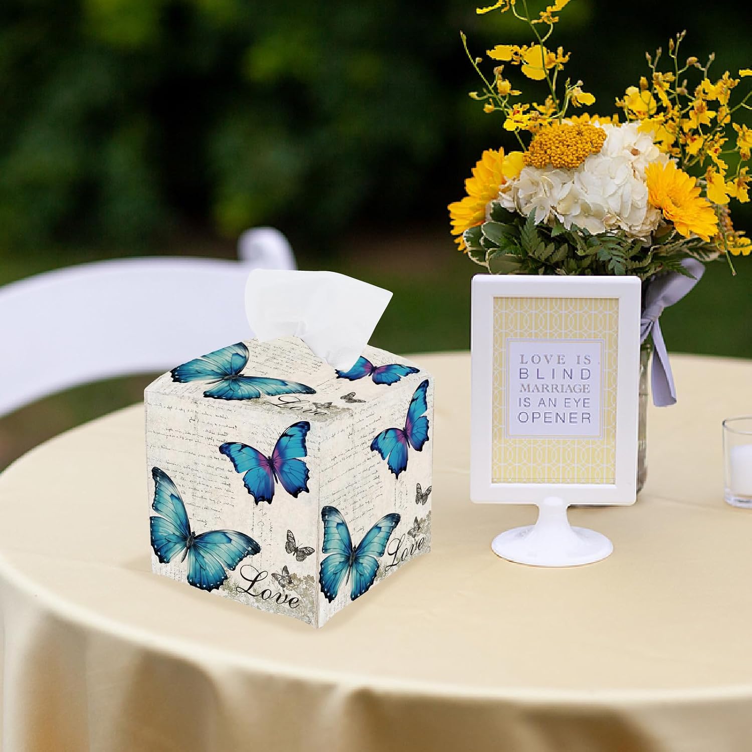 Butterfly Square Tissue Box Cover Leather Tissue Box Holder Blue Butterfly Waterproof Facial Paper Organizer Dispenser for Bathroom Bedroom Kitchen Vanity Home Desk Countertop Night Stands image 5