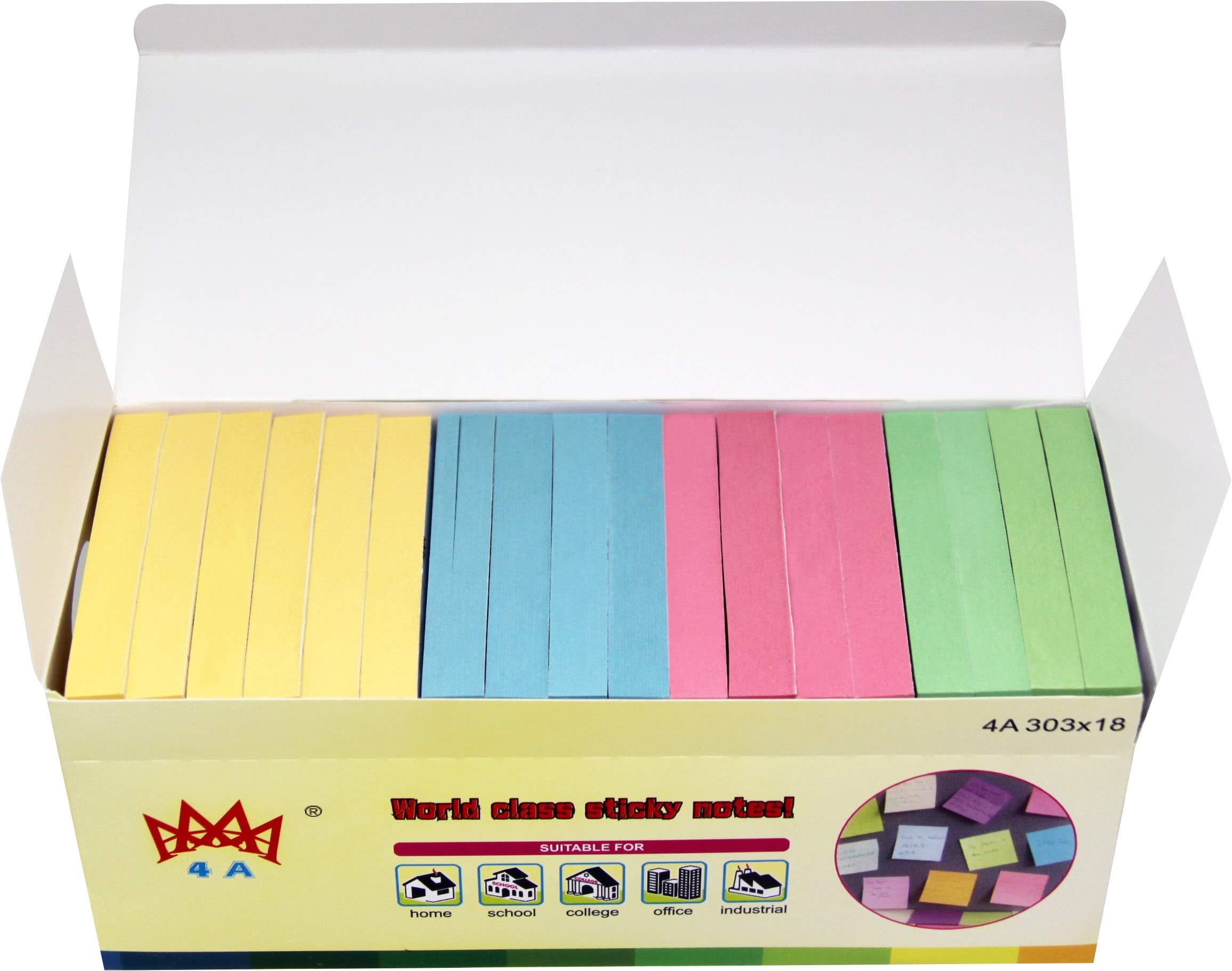 4A Sticky Notes,3 x 3 Inches, Pastel Assorted,Self-Stick Notes,100 Sheets/Pad,18 Pads/Box,4A 303x18