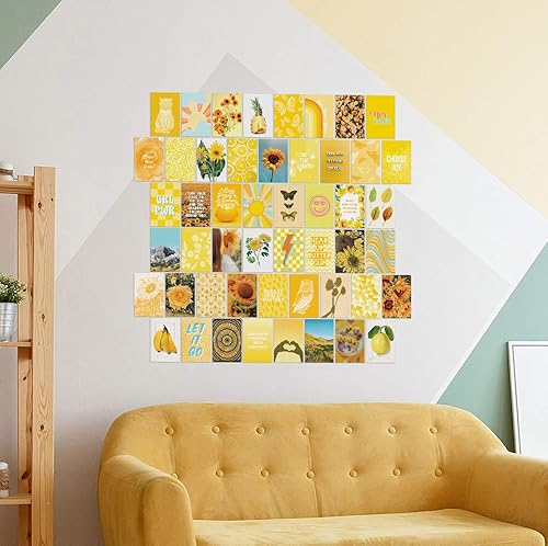 Miniatura 2 de Artivo Kit de collage de pared amarillo con imágenes estéticas, decoración amarilla de habitación para adolescentes, decoración de pared brillante,