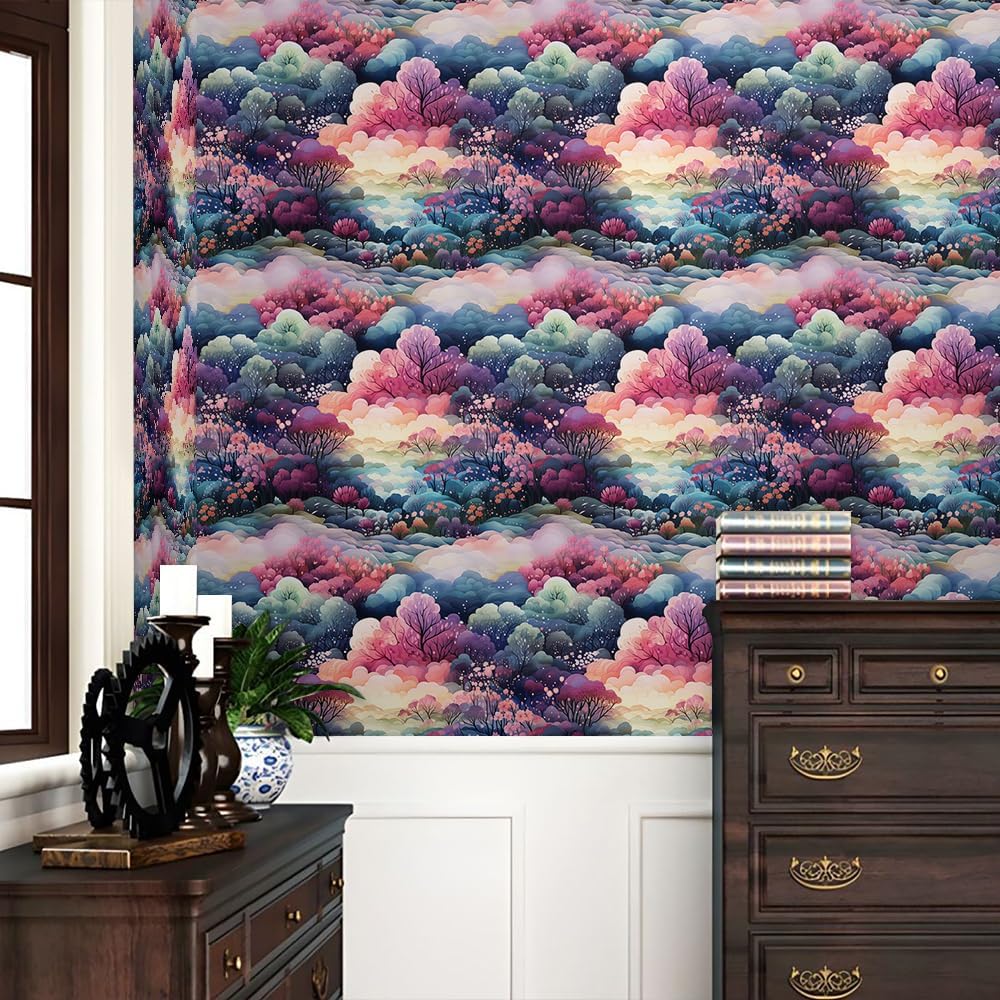 REDAMANCY Cartoon Rainbow Fairytale Forest Peel and Stick Wallpaper Vintage Wall Paper Stick on Contact Paper Easy Peel Off for Bedroom nightstand Drawer Renter Friendly 17.7"x236"
