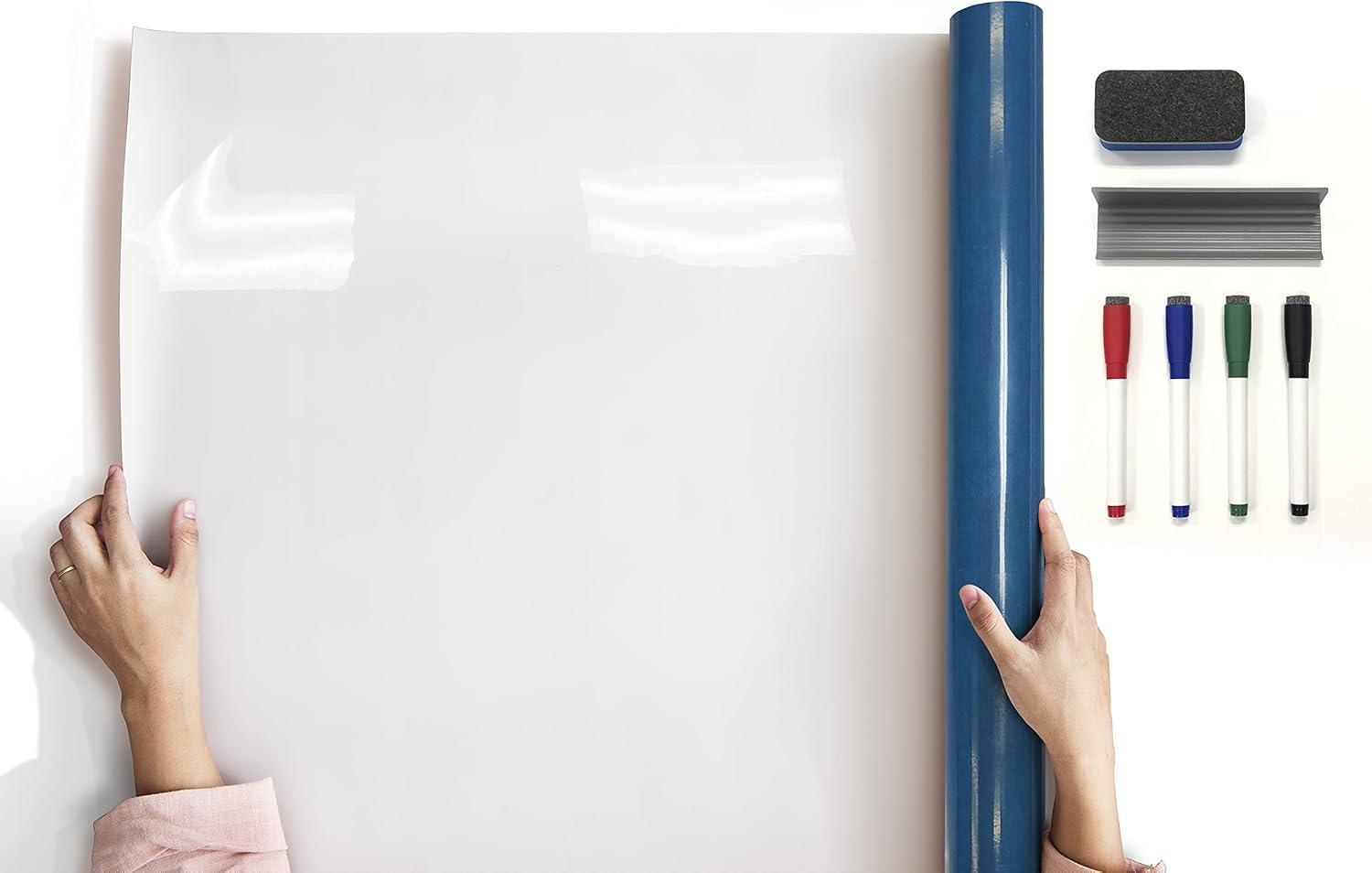 Magnetic Self-Adhesive Dry Erase Wallpaper with Magnetic Marker Tray, Dry Erase Markers and Microfiber Cloth (24 Tall x 36 Wide) Peel and Stick Backing