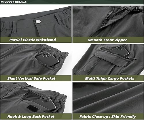 Miniatura 3 de Pantalones cortos de senderismo para hombre, de secado rápido, estilo cargo, casual, para exteriores, elásticos en 4 direcciones, ligeros, de verano