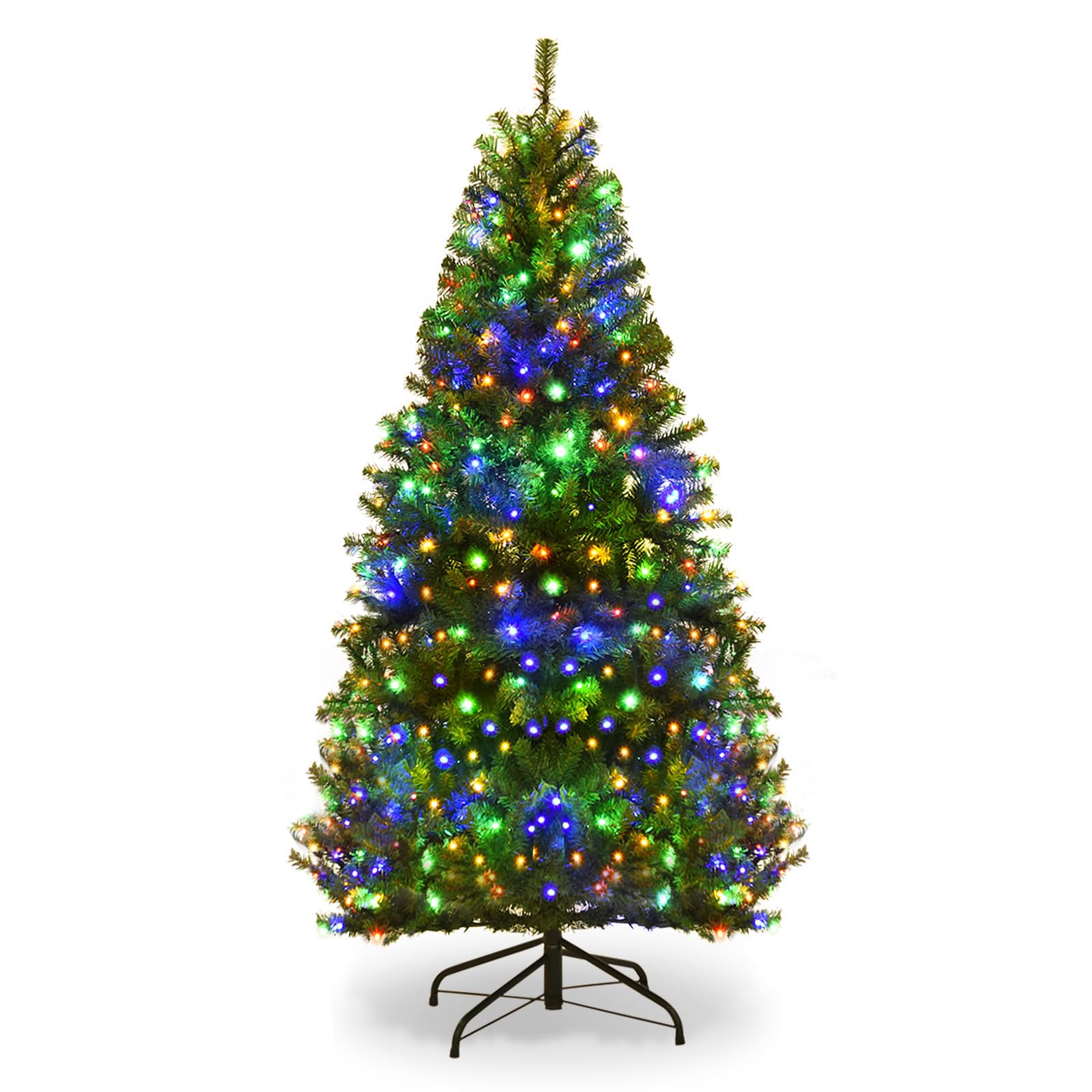 HAPPYGRILL 4FT Pre-Lit Christmas Tree with 300 PVC Branch Tips and Foldable Base, Premium Artificial Spruce Tree Hinged Xmas Tree for Holiday Decoration