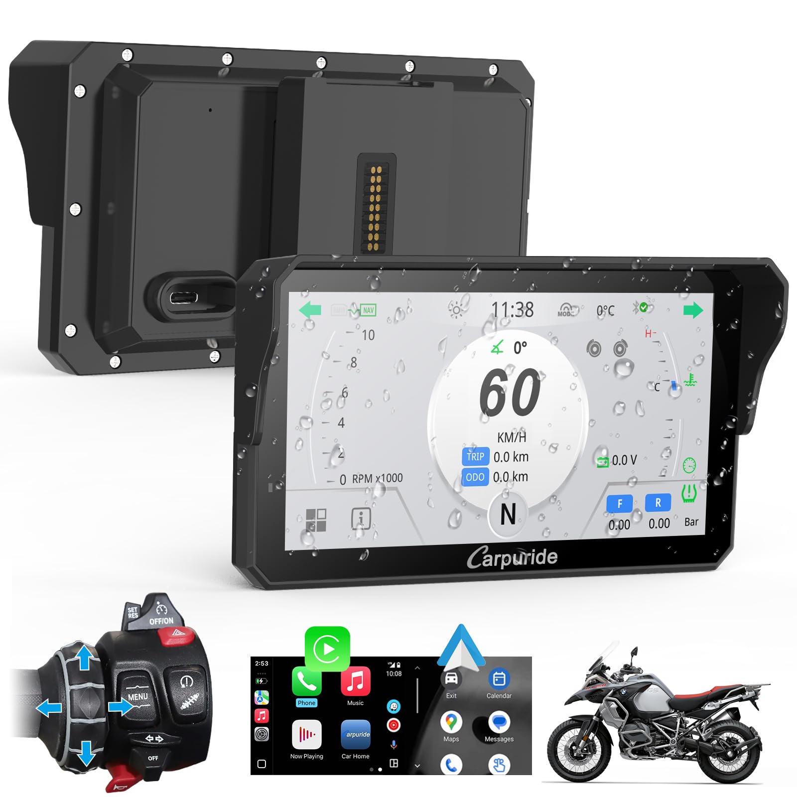Photo 1 of Carpuride W602BSPRO for BMW Motorcycle Carplay & Android Auto 6.25" IP67 Waterproof Car Play Moto GPS Navigation Screen with Dual Bluetooth, Data Reading, OTA, Wonder Control, TPMS, Compass, Barometer