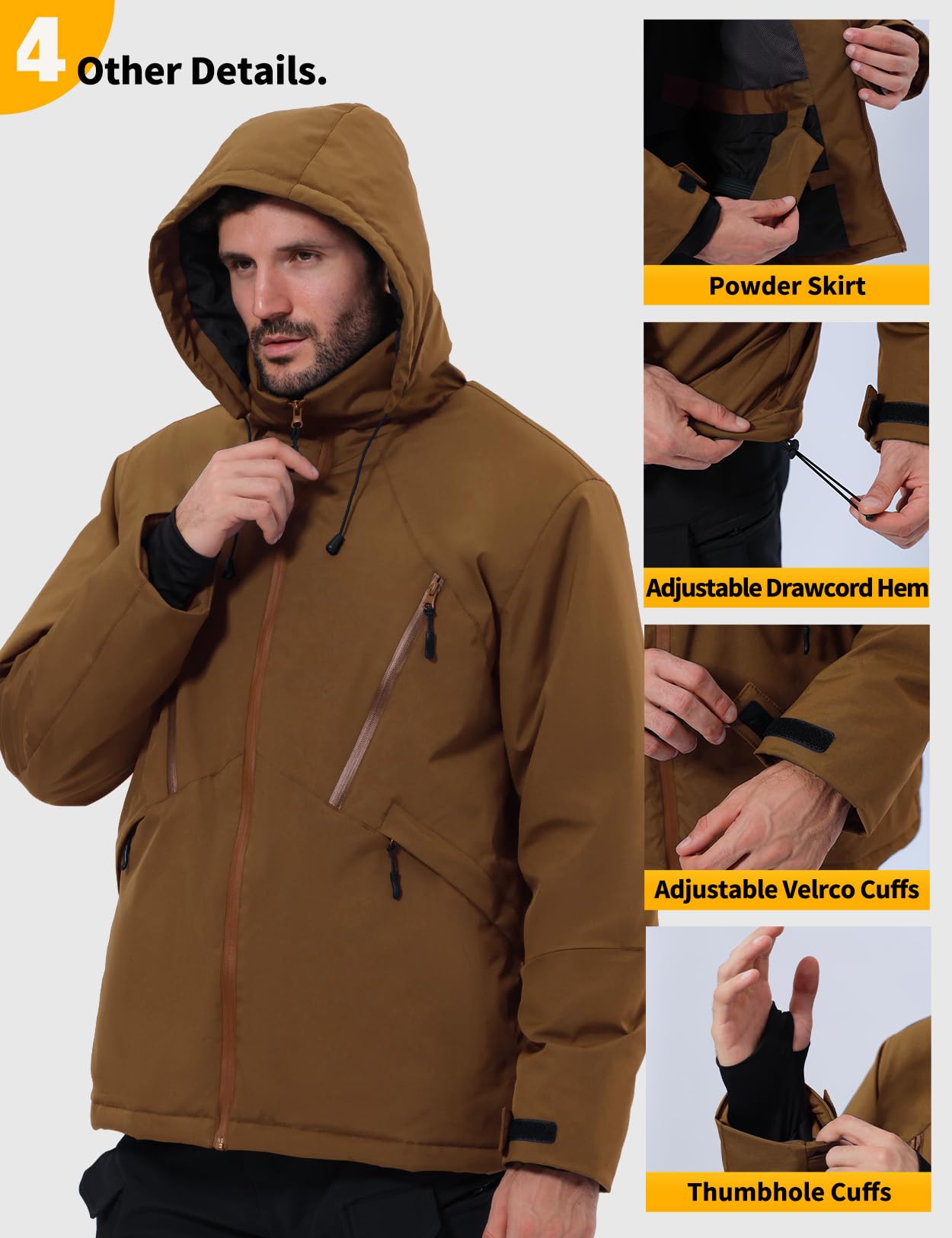 GEMYSE Veste de Ski pour Homme Manteau d’Hiver Imperméable et Coupe-Vent avec Capuche et Multi-Poches Chaud pour Neige et Montagne