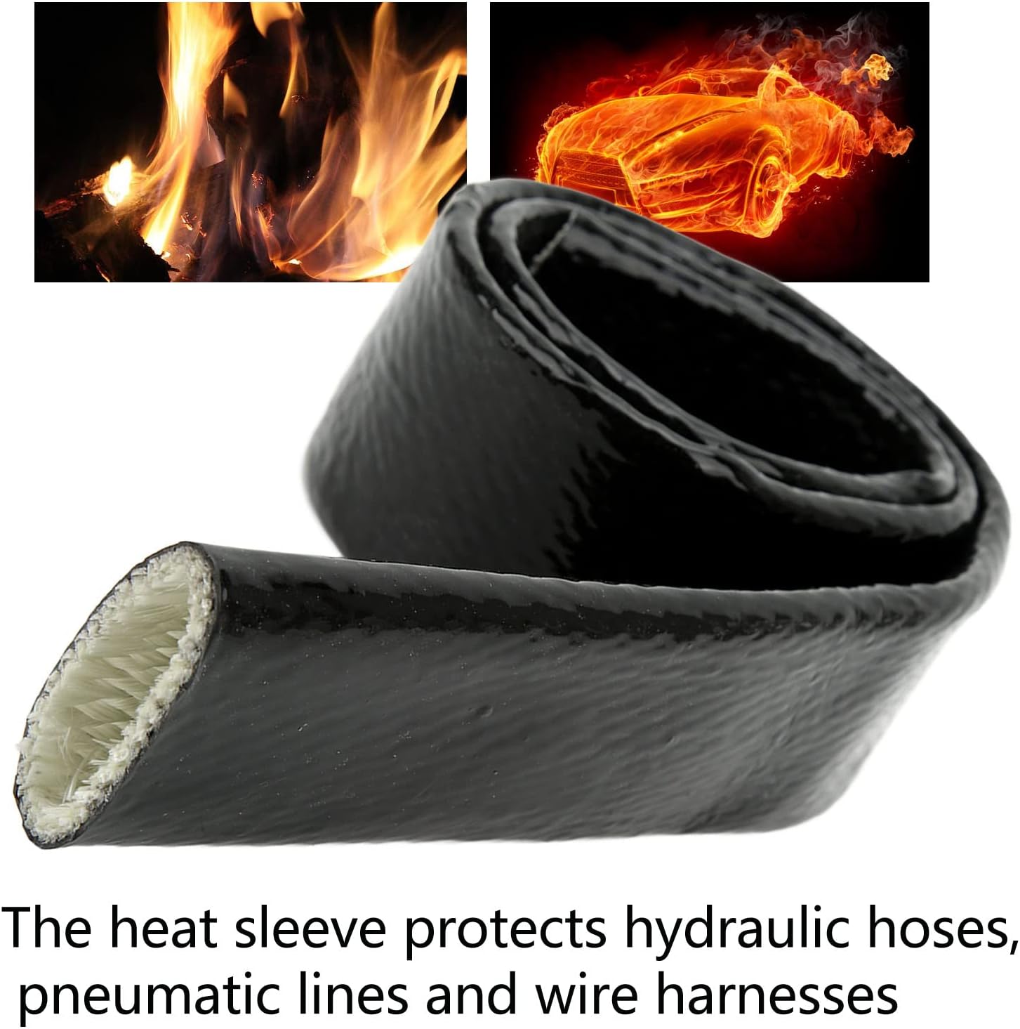 SIXRUN Heat Sleeve, Fiberglass Wrap Fuel Line Hose Protector for High Temperature with 1m 3.3ft Length for Car Wire Loom Hydraulic Hose (35mm ID)