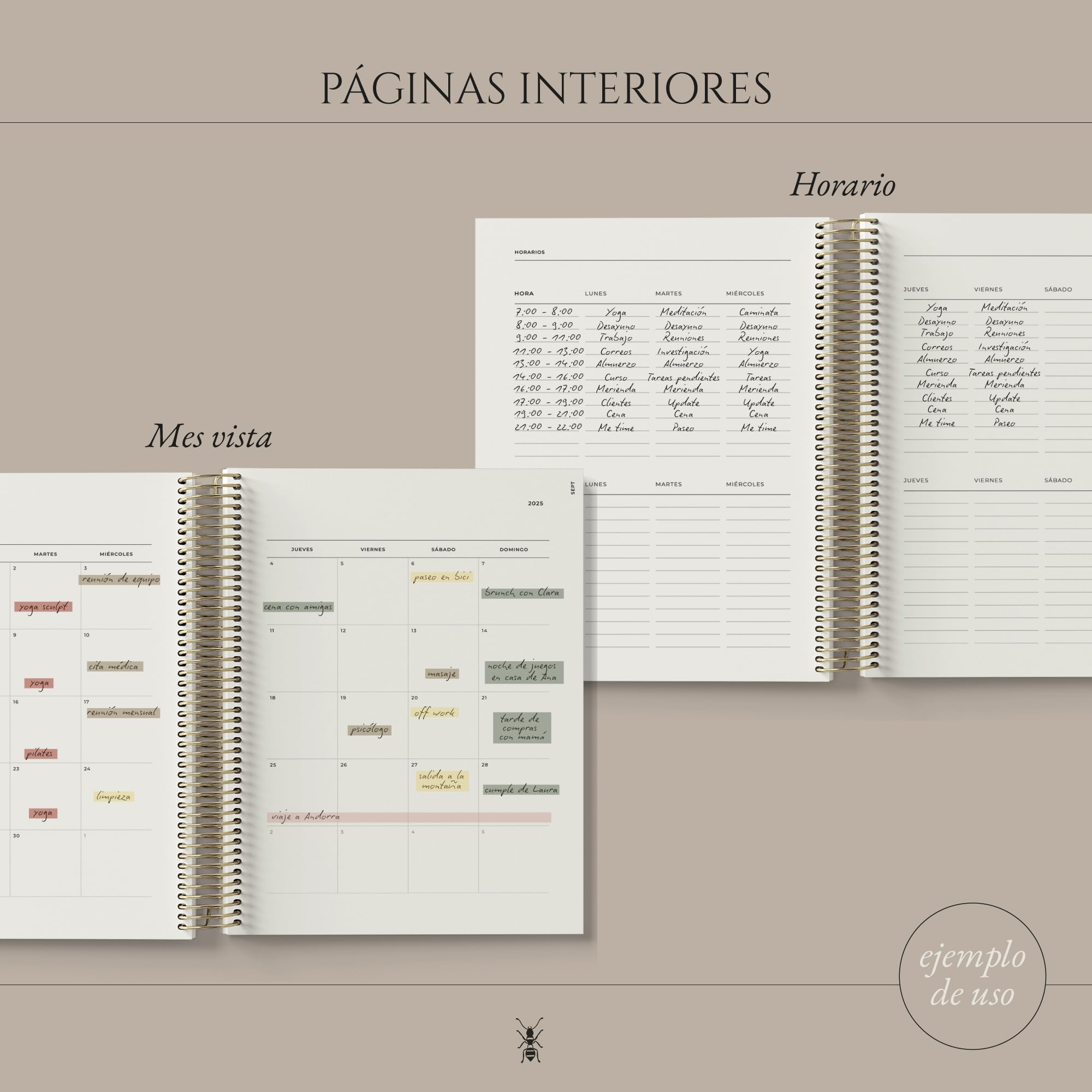 Agenda Académica 2025-2026 | Semana Vista | 290 pág. papel 120 g | Calendario, gastos, viajes, objetivos y notas | 20 × 22 cm (Print Butano)