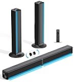 TV Sound Bar, Soundbar with RGB LED Lights & 2.1CH Bluetooth Speaker Surround System, 180W Surround Sound, AUX/Optical/HDMI ARC Home Theater Speaker, 2 in 1 Detachable for Smart TV/Projector/Gaming/PC
