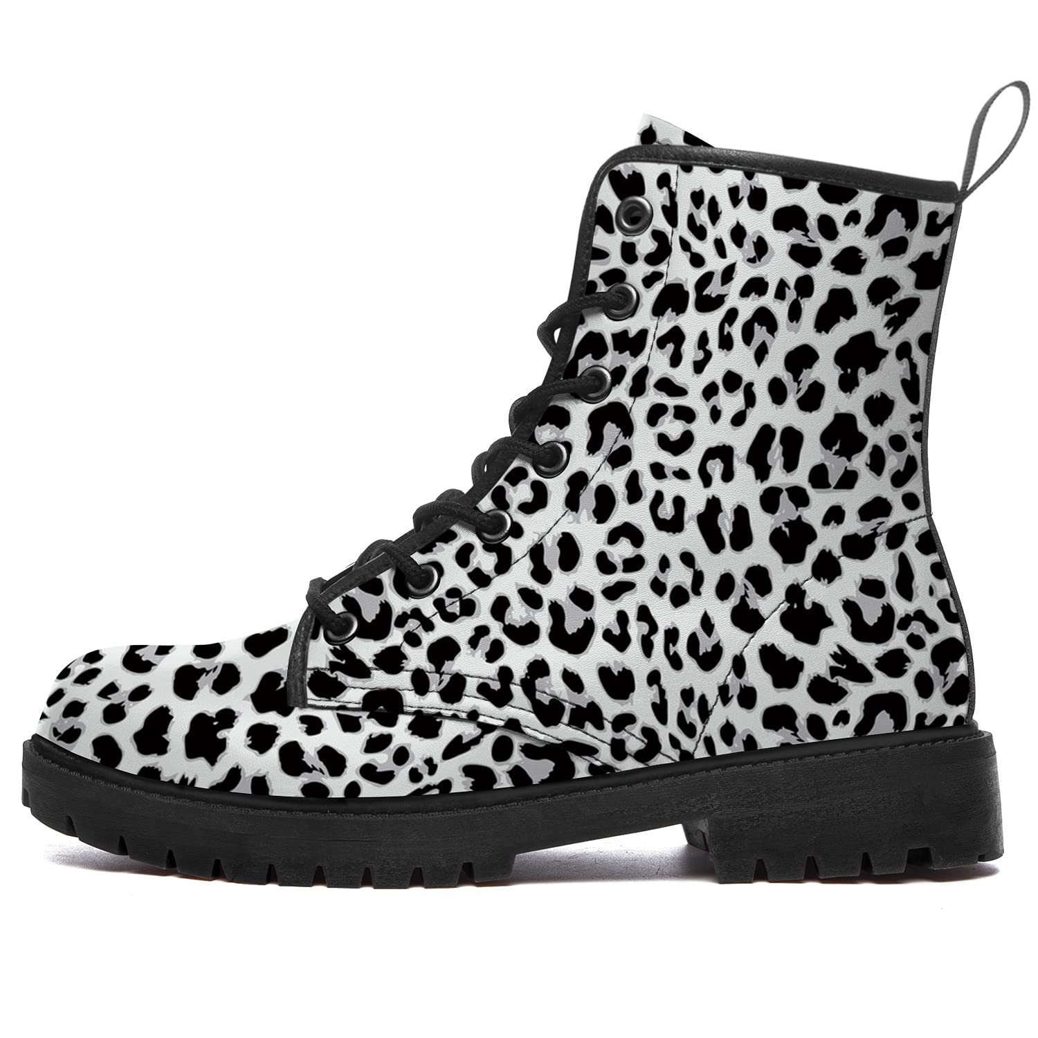 Leopard Print Boots for Women Men Combat Boots PU Leather Cheetah Lace-up Ankle Booties Gifts for Her Him