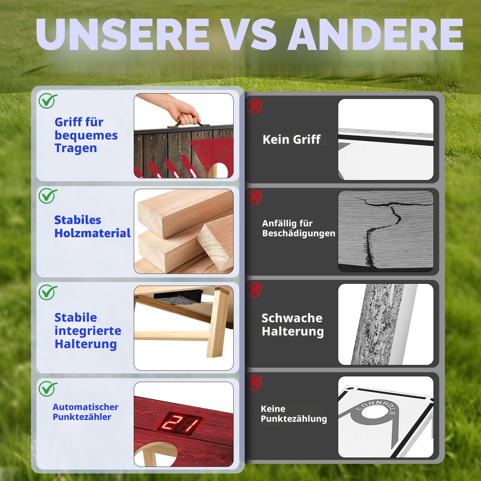 Verbessert 90 x 60 cm Faltbar Cornhole Spiel Outdoor Cornhole Säckchen mit mit Punktesystem,Bohnensäcke & Tragetasche für Hinterhof, Rasen, Strand 2-in-1 Camping Outdoor Spiel Set