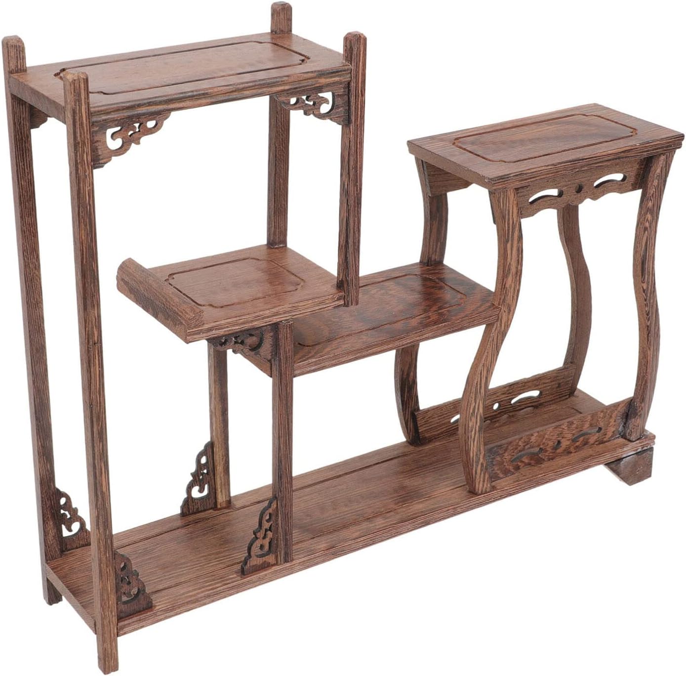 Indoor Straight Retail Table Display Stand Wooden 4 Tier Antique Display Rack Glass Ball Shelves Tea Canister Show Case for Rock Gemstone Figurine 35.5x29cm Plant Stand