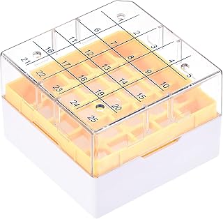 uxcell Centrifuge Tube Freezer Storage Box 25 Places Waterproof Polypropylene Cryogenic Holder Rack for 1.8/2ml Microcentrifuge Tubes Vials Samples, Yellow