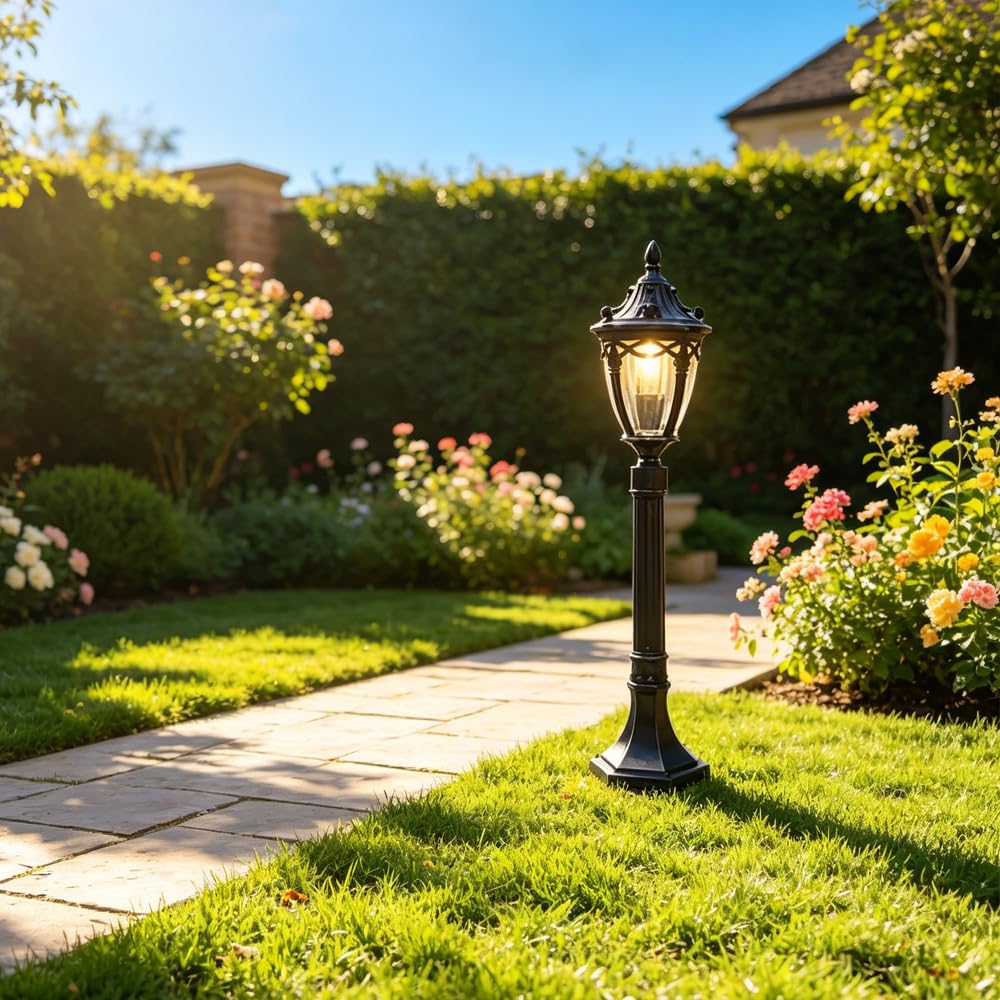 XINYASEE Farola Exterior de Pie Estilo Europeo, Impermeable Aluminio Fundido, Lámpara Decorativa para Jardín y Camino