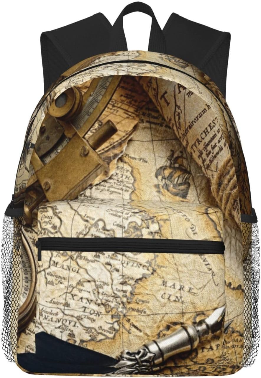 Old Nautical Maps Ancient Navigation Instruments, Maps, Compasses, Log Books Folding Backpack 20l Lightweight And Foldable Daily Backpack, Suitable For Travel, Hiking, And Commuting