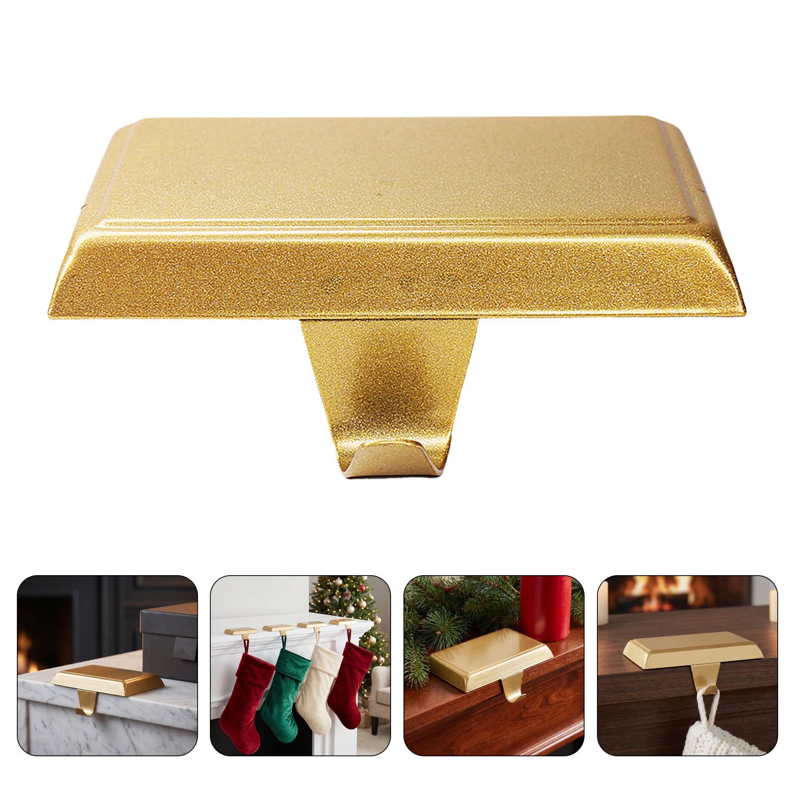 4 Pièces Porte-chaussette de Noël en Fer à Base Plate Dorée pour Cheminée
