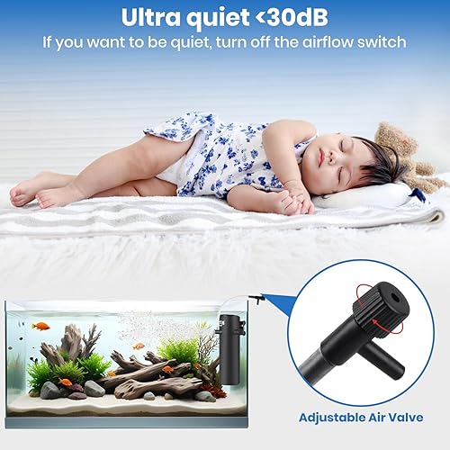 Miniatura 5 de Filtro de acuario para tanque de 40 a 120 galones, filtro de tanque de peces con circulación de oxigenación Wave-Maker, filtro de flujo de aire