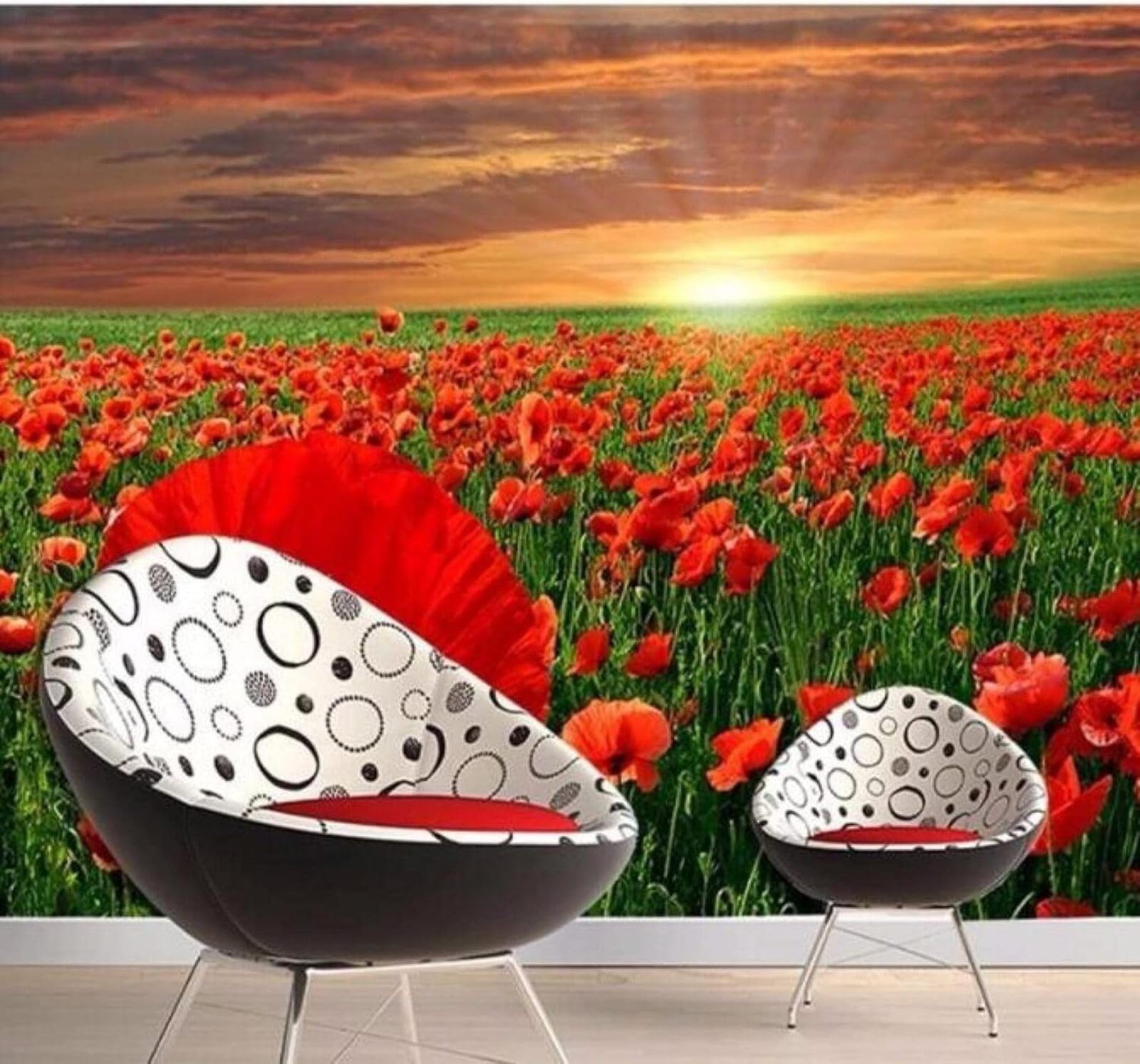 XLMING Beautiful Sunrise Red Sea of Flowers Garden 3D Wallpaper Luxury Home Dining Decor Paste Sofa Living Room The Wall for Bedroom Mural-250cm×170cm