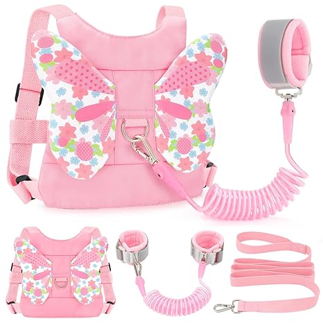Toddler Leash Anti Lost Wrist Link, Butterfly Kids Safety Harness with 49 Steel Wires for Girls, Walking Wristband Belt for Baby Travel Outdoor Airport Mall Zoo