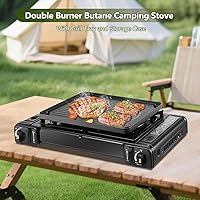 Vista 2 de Double Burner Butane Stove, Butane Camping Stove Kit with Baking Pan and Carrying Case, Portable Camping Burner for RV, Apartments, Outdoor