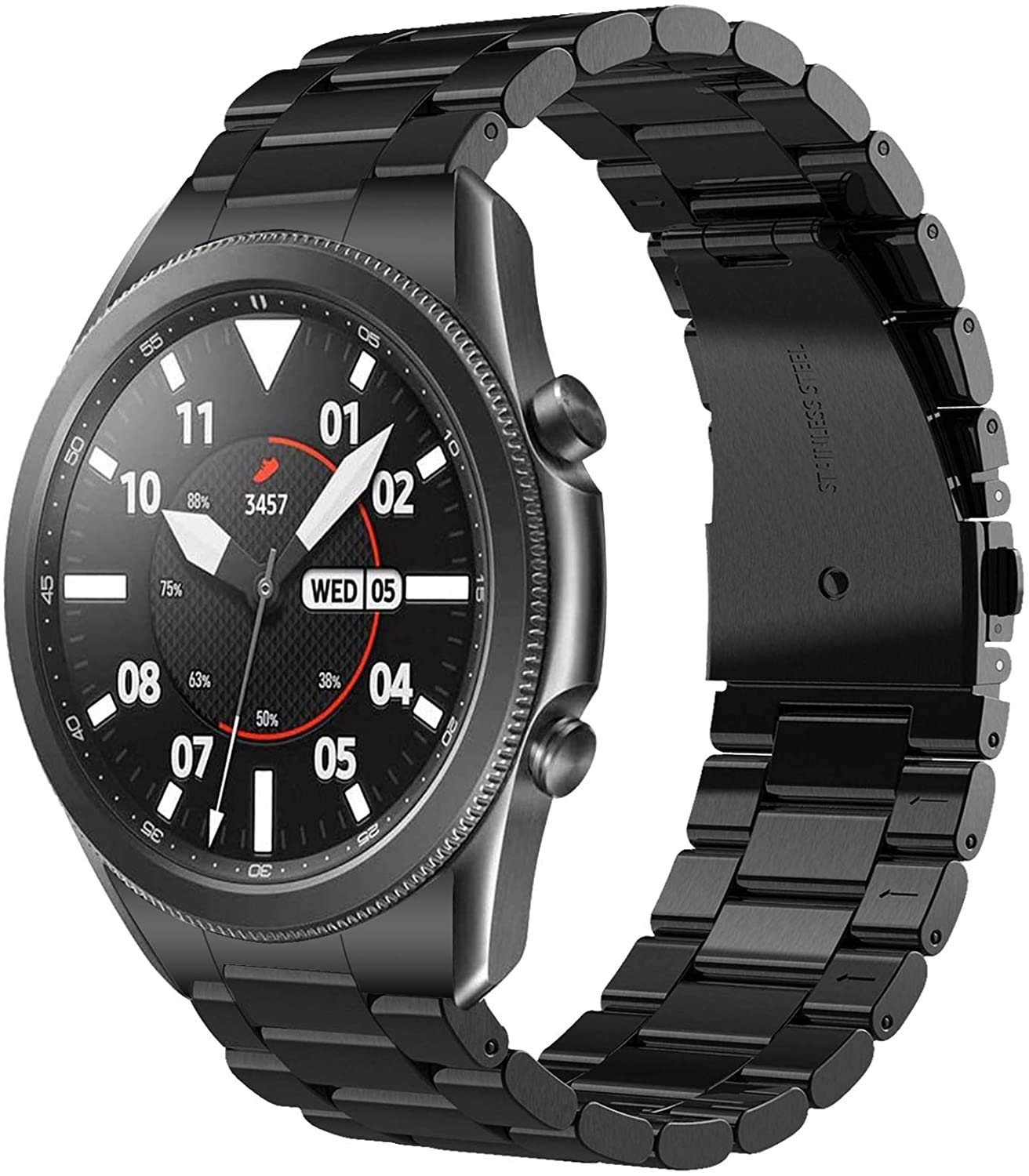 Dado Band Compatible with Samsung Galaxy Watch 3 45mm, NO Gap/Zero Gap Stainless Steel Quick Release Watch Band Metal Strap (Black)