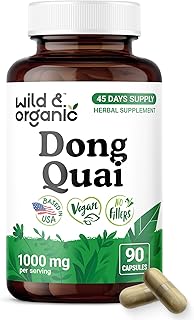 Wild & Organic Dong Quai Capsules 1000 mg - Menopause Supplements for Women - Dong Quai Supplement for Women - 45-Day Supply - Traditional Angelica Sinensis - Non-GMO, Vegan, Gluten-Free - 90 Count