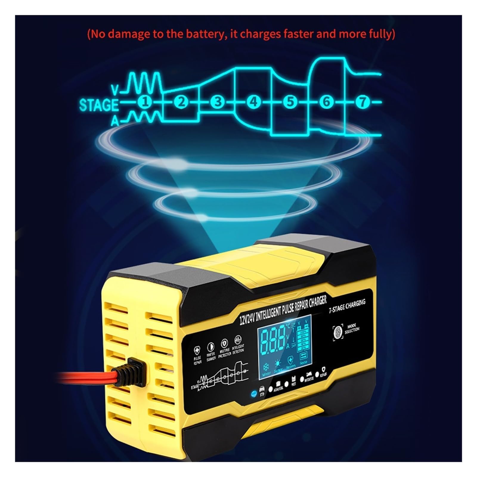 W Pełni Automatyczna Ładowarka Samochodowa 12V 10A 24V 5A Inteligentne Szybkie Ładowanie Do Ładowarki Akumulatora Kwasowo-ołowiowego Wyświetlacz LCD łAtwa W UżYciu(Red)
