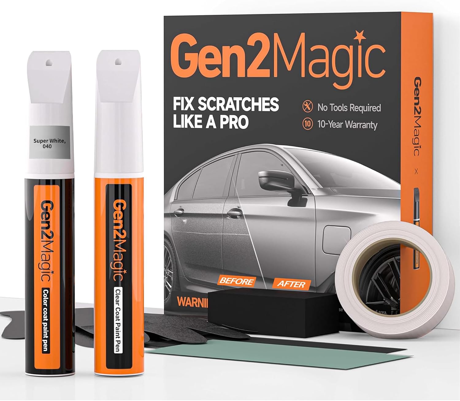 Super White Touch Up Paint Pen Kit for Toyota [Clear Coat Included], 040 Color Match for Scratches, Easy Scratch Repair for Toyota RAV4 Camry Corolla Tacoma Highlander 4Runner Prius & More
