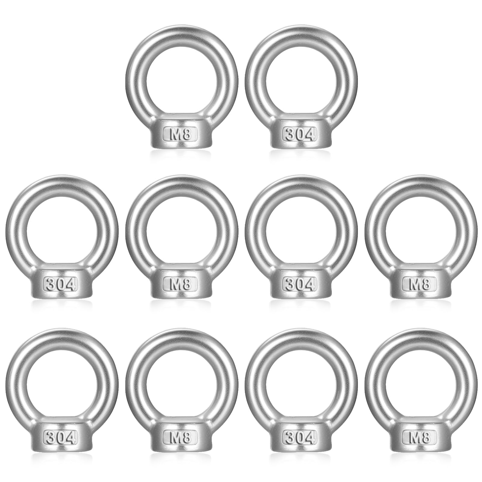 10 Pcs M8 Lifting Eye NutsEye Lifting Ring Eye Nuts, 304 Stainless Steel Ring NutsEye Bolts, Female Threaded Ring Nut for Lifting Engineering Port Marine Fixing Accessories