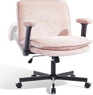 Criss Cross Chair with Flip-Up Arms and Lockable Wheels, Plush Fabric Cross Legged Office