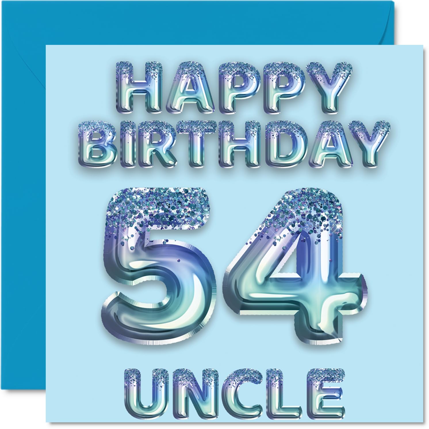 54th Birthday Card for Uncle, Blue Glitter Party Balloons