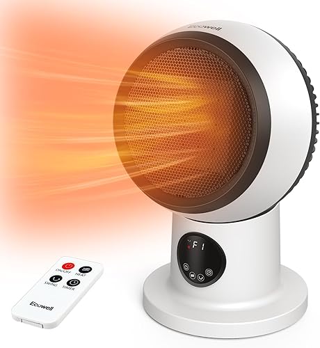 ECOWELL Combo de calentador y ventilador moderno compacto de 15 pulgadas, calentadores de espacio de cerámica PTC de 1500 W para uso en interiores
