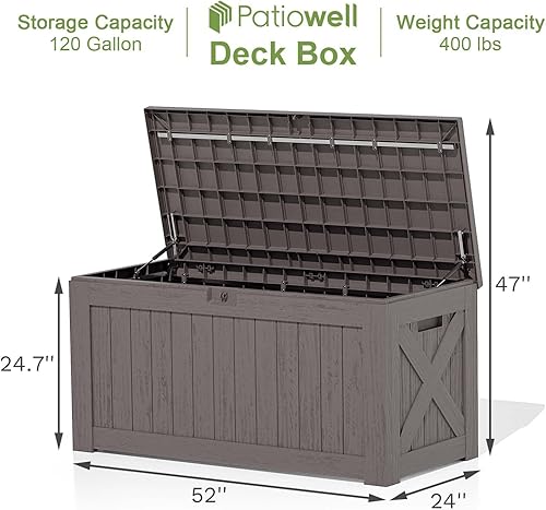 Vista 18 de Patiowell 30 Gallon Resin Deck Box, Outdoor Storage Box for Patio Furniture, Deliveries, Pool Supplies,Waterproof and Lockable, Grey