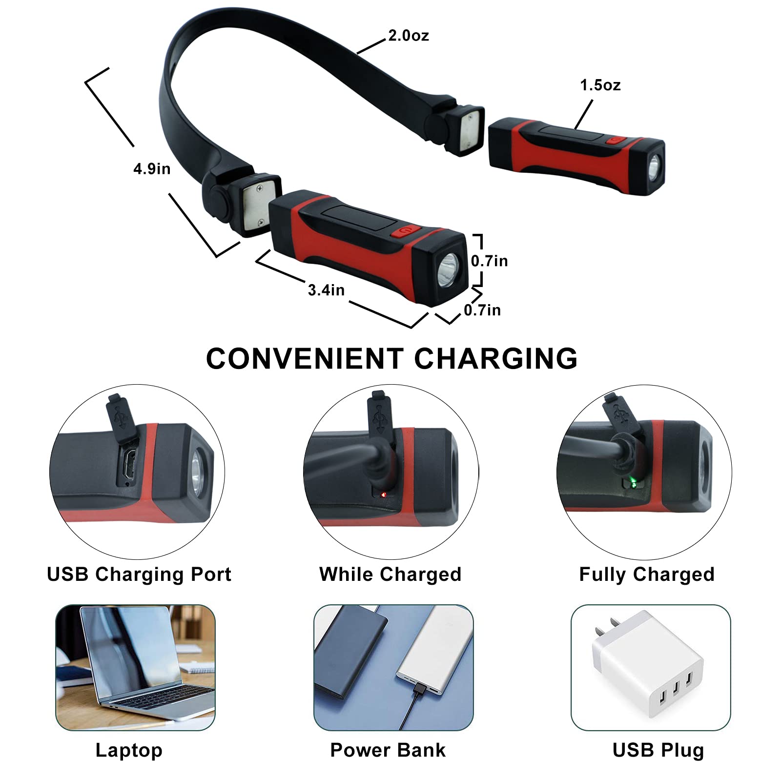 Lampe De Lecture LED à Porter Autour Du Cou - Rechargeable USB, 3 Couleurs, 1000 MAh, Pour Lit, Tricot, Camping
